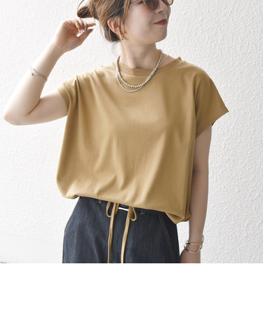 SHIPS any:〈接触冷感/汗染み防止加工/洗濯機可能〉ドロスト フレンチスリーブ TEE