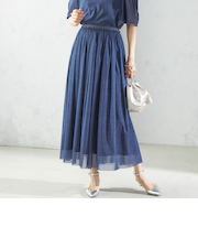 troisiemeCHACO:〈手洗い可能〉デニム プリント チュール スカート