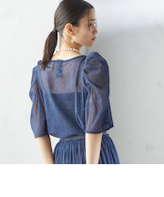 troisiemeCHACO:〈手洗い可能〉デニム プリント チュール ブラウス