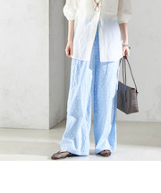 〈手洗い可能〉コットン ドビー ウエスト ゴム ギャザー パンツ