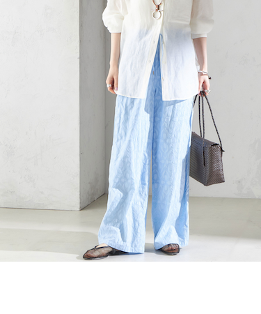 〈手洗い可能〉コットン ドビー ウエスト ゴム ギャザー パンツ