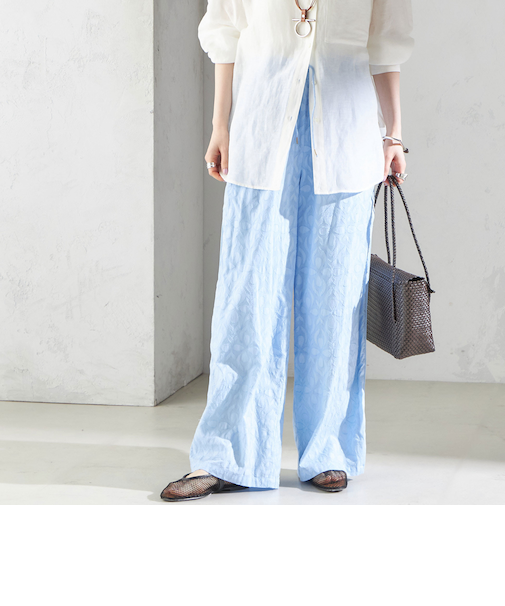 〈手洗い可能〉コットン ドビー ウエスト ゴム ギャザー パンツ