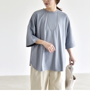quaranciel:〈接触冷感/汗染み防止加工/洗濯機可能〉ラウンドヘム クルー ビッグ TEE