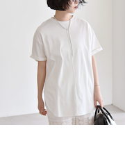quaranciel:〈接触冷感/汗染み防止/洗濯機可能〉スリット ルーズ チュニック TEE