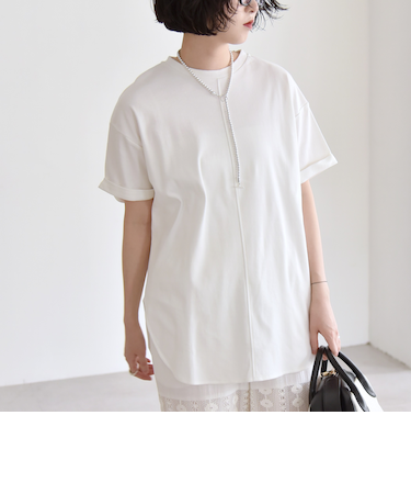 quaranciel:〈接触冷感/汗染み防止/洗濯機可能〉スリット ルーズ チュニック TEE