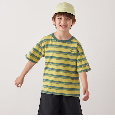 FRUIT OF THE LOOM: 刺繍 ロゴ カラー ボーダー Tシャツ<KIDS>