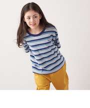 FRUIT OF THE LOOM: 刺繍 ロゴ カラー ボーダー Tシャツ<KIDS>