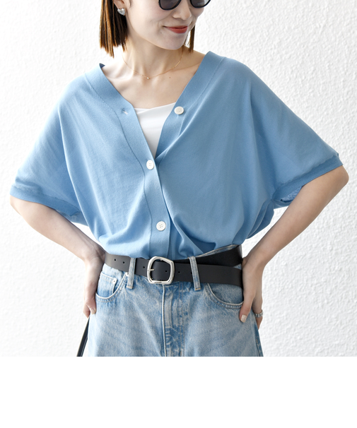 SHIPS any:〈接触冷感/手洗い可能〉Vネック ドルマン ミディ カーディガン