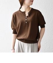 《一部予約》SHIPS any:〈接触冷感/手洗い可能〉ビジュー ヘンリーネック ニット プルオーバー