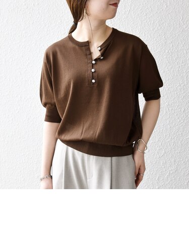 《一部予約》SHIPS any:〈接触冷感/手洗い可能〉ビジュー ヘンリーネック ニット プルオーバー