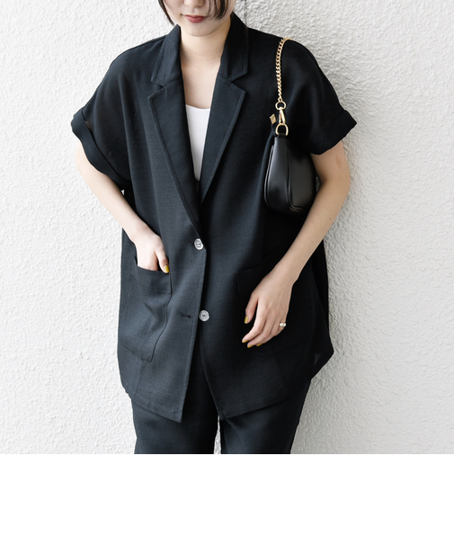 SHIPS any:〈手洗い可能〉カラミ メッシュ ハーフスリーブ テーラード ジャケット