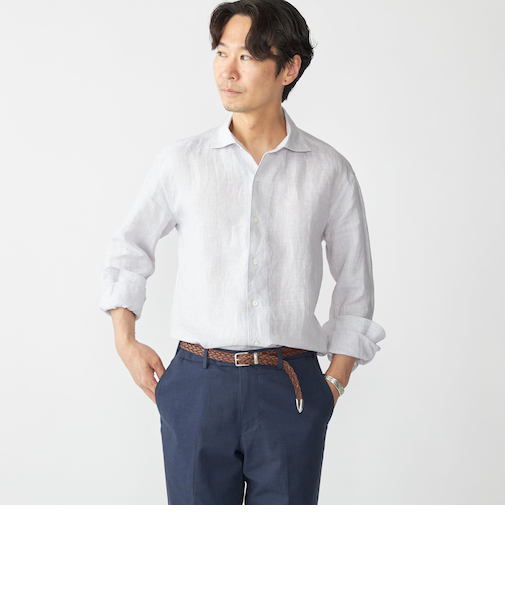 SHIPS: ウォッシュド リネン ストライプ シャツ