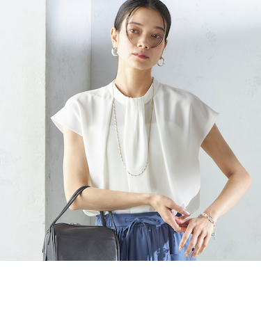 〈手洗い可能〉タック タイ フレンチ スリーブ ブラウス