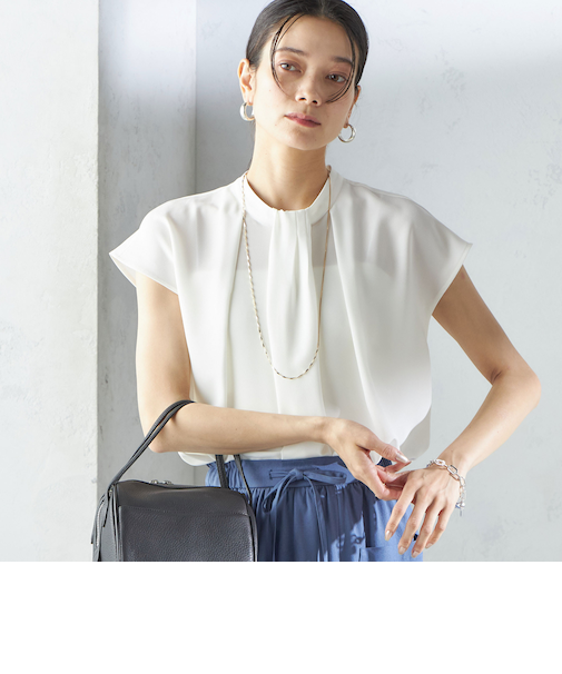 〈手洗い可能〉タック タイ フレンチ スリーブ ブラウス