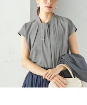 〈手洗い可能〉タック タイ フレンチ スリーブ ブラウス