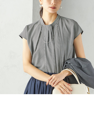 〈手洗い可能〉タック タイ フレンチ スリーブ ブラウス