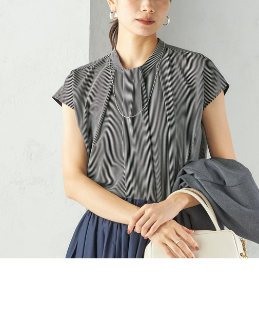 〈手洗い可能〉タック タイ フレンチ スリーブ ブラウス