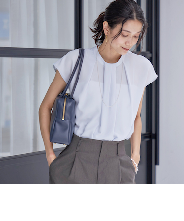 〈手洗い可能〉タック タイ フレンチ スリーブ ブラウス