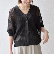 《一部追加予約》SHIPS any:〈手洗い可能〉ギマ ワイド Vネック シアー カーディガン