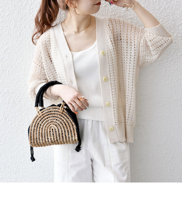 SHIPS any:〈手洗い可能〉ギマ ワイド Vネック シアー カーディガン