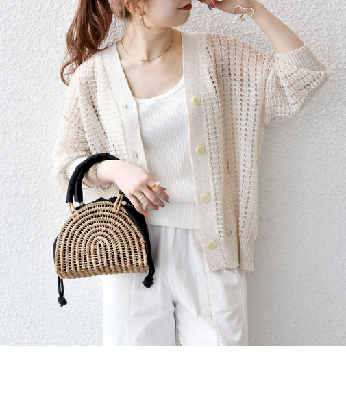 SHIPS any:〈手洗い可能〉ギマ ワイド Vネック シアー カーディガン