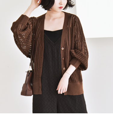 quaranciel:〈手洗い可能〉ラミー ミックス メッシュ シアー オーバーサイズ カーディガン