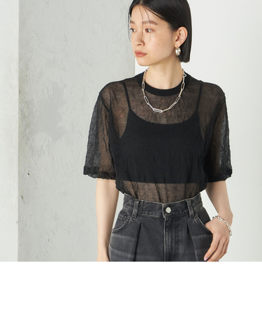 Wai＋:〈手洗い可能〉クリンクル シアー ショート スリーブ プルオーバー
