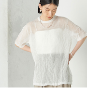 Wai＋:〈手洗い可能〉クリンクル シアー ショート スリーブ プルオーバー