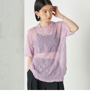 Wai＋:〈手洗い可能〉クリンクル シアー ショート スリーブ プルオーバー
