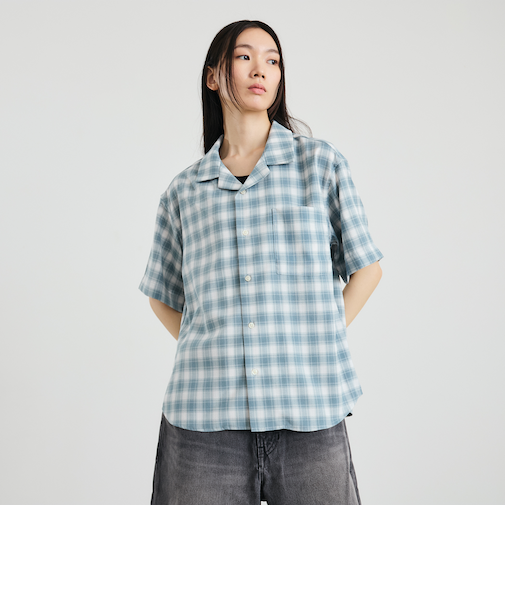 City Ambient Products: オープン カラー オンブレ チェック シャツ