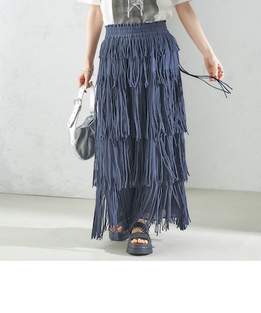 【SHIPS別注】crinkle crinkle crinkle:フリンジ スカート
