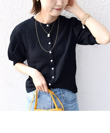 【WEB限定】〈手洗い可能〉バンピー シャーリング 5分袖 カーディガン