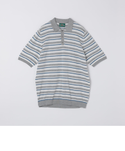 ALANPANE: 16ゲージ マルチボーダー コットン ニット ポロシャツ