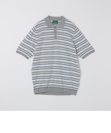 ALANPANE: 16ゲージ マルチボーダー コットン ニット ポロシャツ