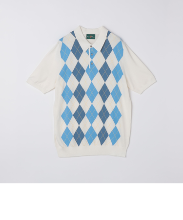 ALANPANE: 16ゲージ アーガイルチェック コットン ニット ポロシャツ