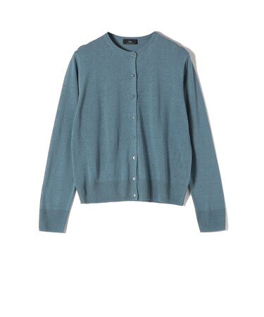 SHIPS Primary Navy Label:シルク リネン ハイ ボタン カーディガン