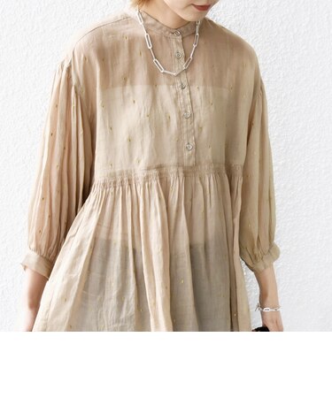 〈手洗い可能〉コットン オーガンジー 刺繍 ギャザー ブラウス