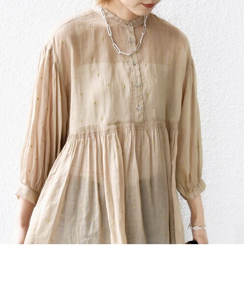 〈手洗い可能〉コットン オーガンジー 刺繍 ギャザー ブラウス