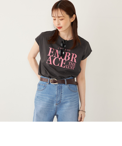 SHIPS Colors:〈接触冷感・UVカット〉フレンチスリーブ ロゴ Tシャツ◇