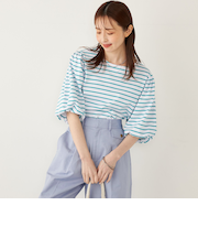 SHIPS Colors:〈洗濯機可能〉カラー ボーダー ギャザー スリーブ プルオーバー