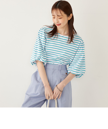 SHIPS Colors:〈洗濯機可能〉カラー ボーダー ギャザー スリーブ プルオーバー