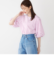 SHIPS Colors:〈洗濯機可能〉カラー ボーダー ギャザー スリーブ プルオーバー