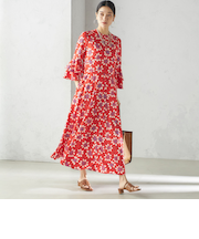 小泉里子コラボ:〈手洗い可能〉フラワー プリント ワンピース