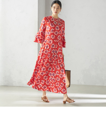 小泉里子コラボ:〈手洗い可能〉フラワー プリント ワンピース