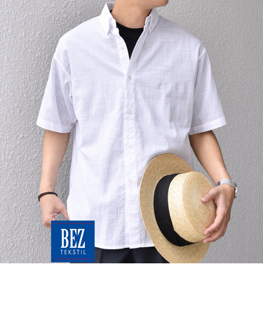 SHIPS any: BEZ TEXTILE マルチカラー ストライプ/ソリッド ボタンダウン ショートスリーブ シャツ◇