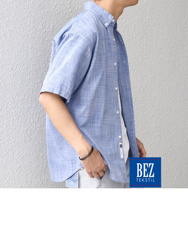 SHIPS any: BEZ TEXTILE マルチカラー ストライプ/ソリッド ボタンダウン ショートスリーブ シャツ◇