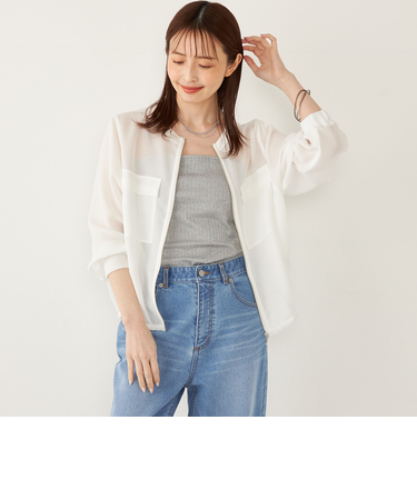 SHIPS Colors:〈手洗い可能〉メッシュ ノーカラー ジップ ブルゾン◇