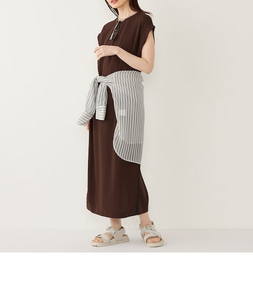 SHIPS Colors:〈手洗い可能〉カットジョーゼット サイドライン ワンピース