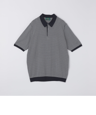 ALANPAINE: 16ゲージ マイクロ ボーダー ポロシャツ