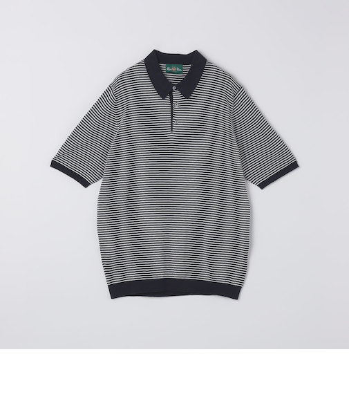 ALANPAINE: 16ゲージ マイクロ ボーダー ポロシャツ